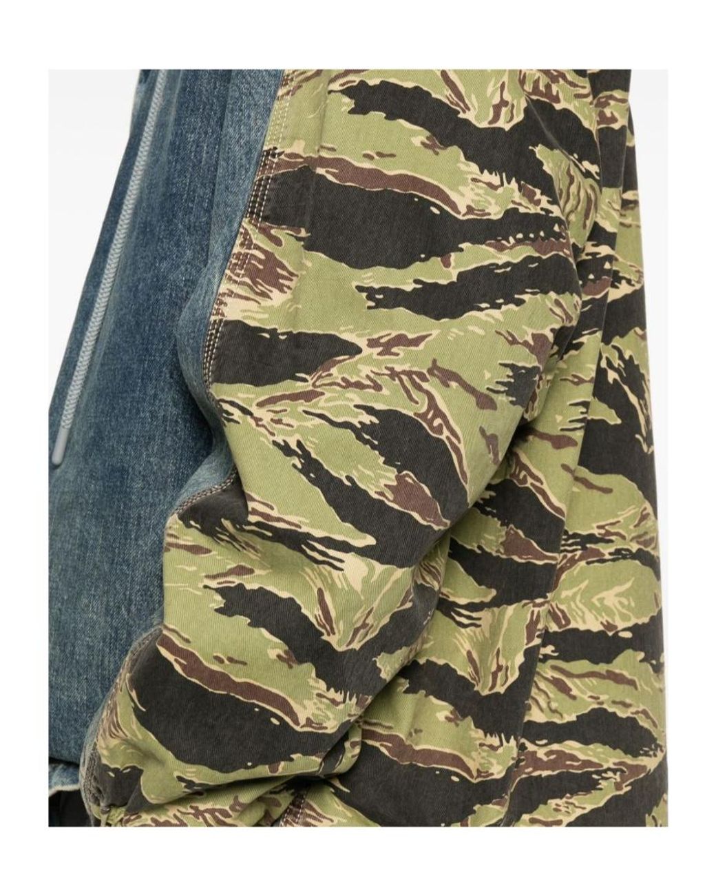 DIESEL Blue Camouflage-Panel Drawstring Denim Jacket for men