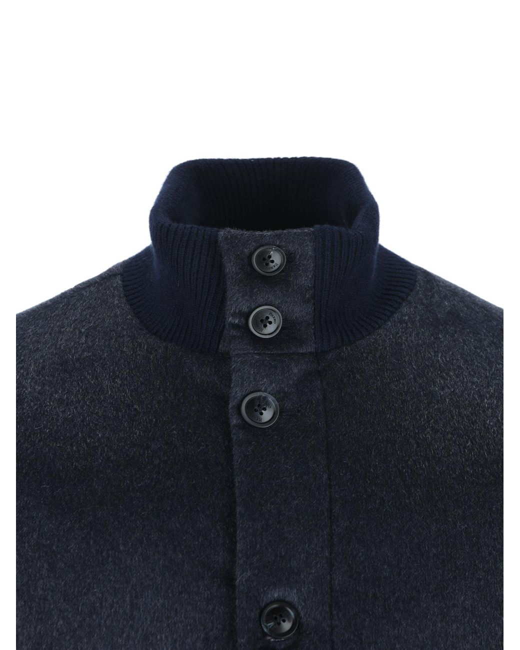 Herno Blue Knit-Panel High Collar Knitted Jacket for men