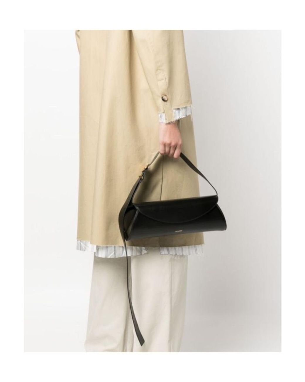 Jil Sander Black Cannolo Logo Embossed Large Shoulder Bag