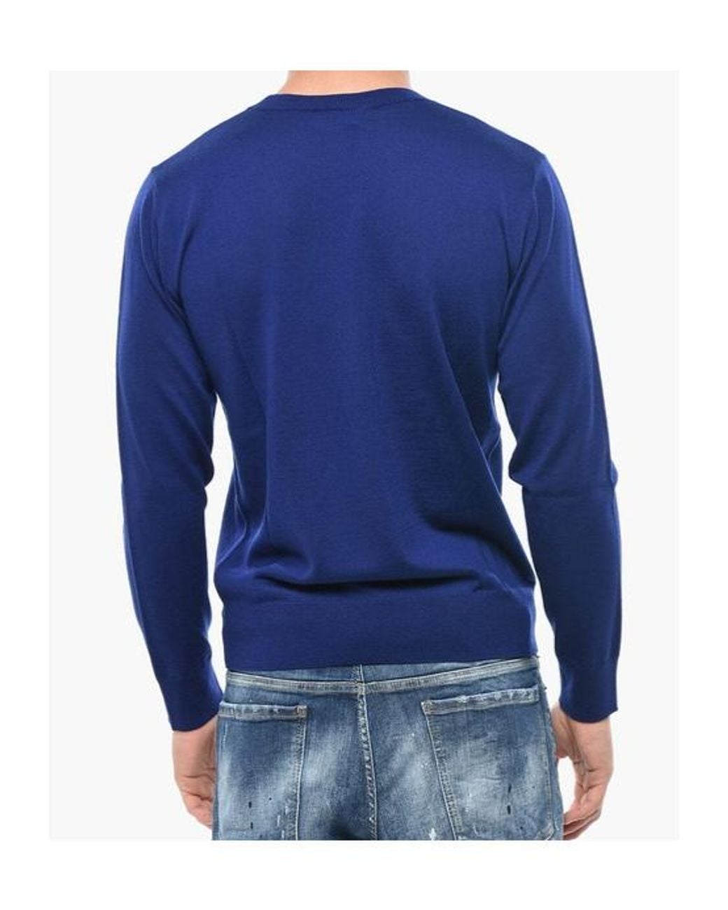 DSquared² Blue Maple-Leaf Patch Crew-Neck Sweater for men