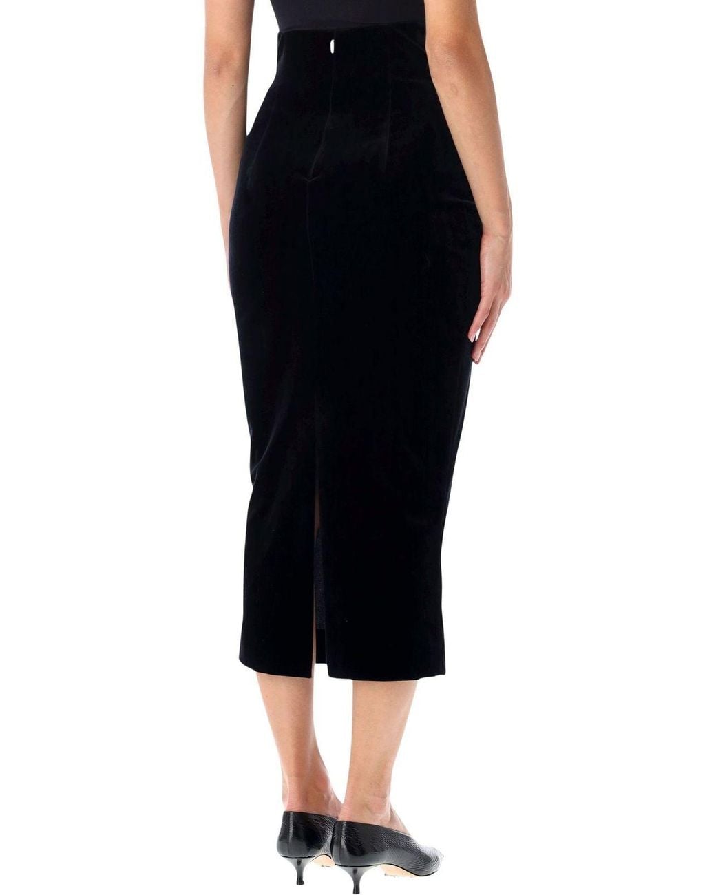 Alberta Ferretti Black High-Waist Midi Skirt