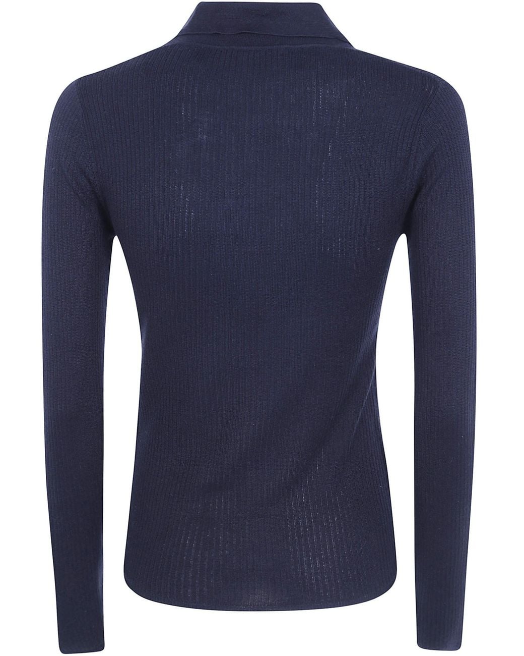 Max Mara Blue Gergo Ribbed Polo Knitted Top