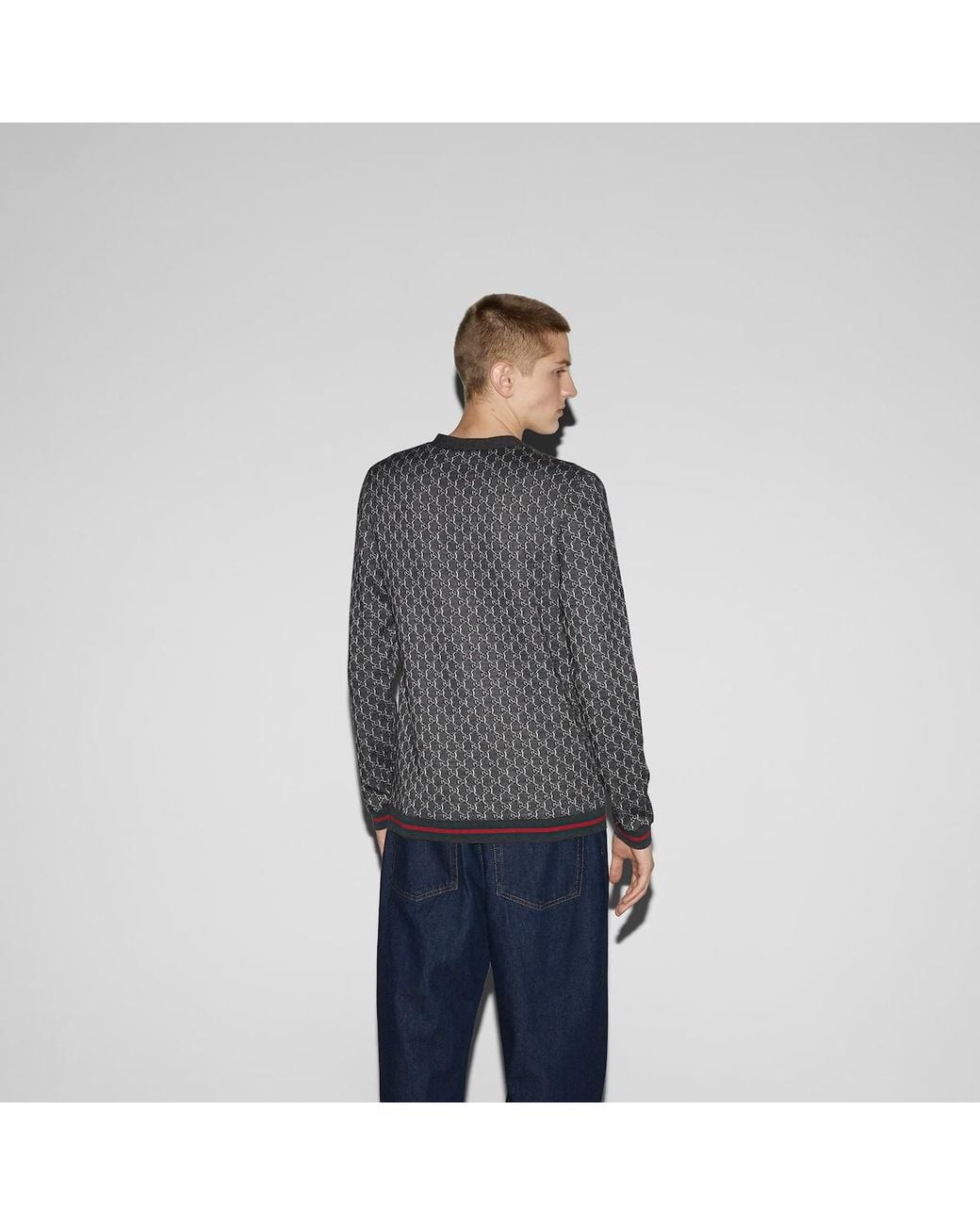 Gucci Gray Monogrammed Button-Up Cardigan for men