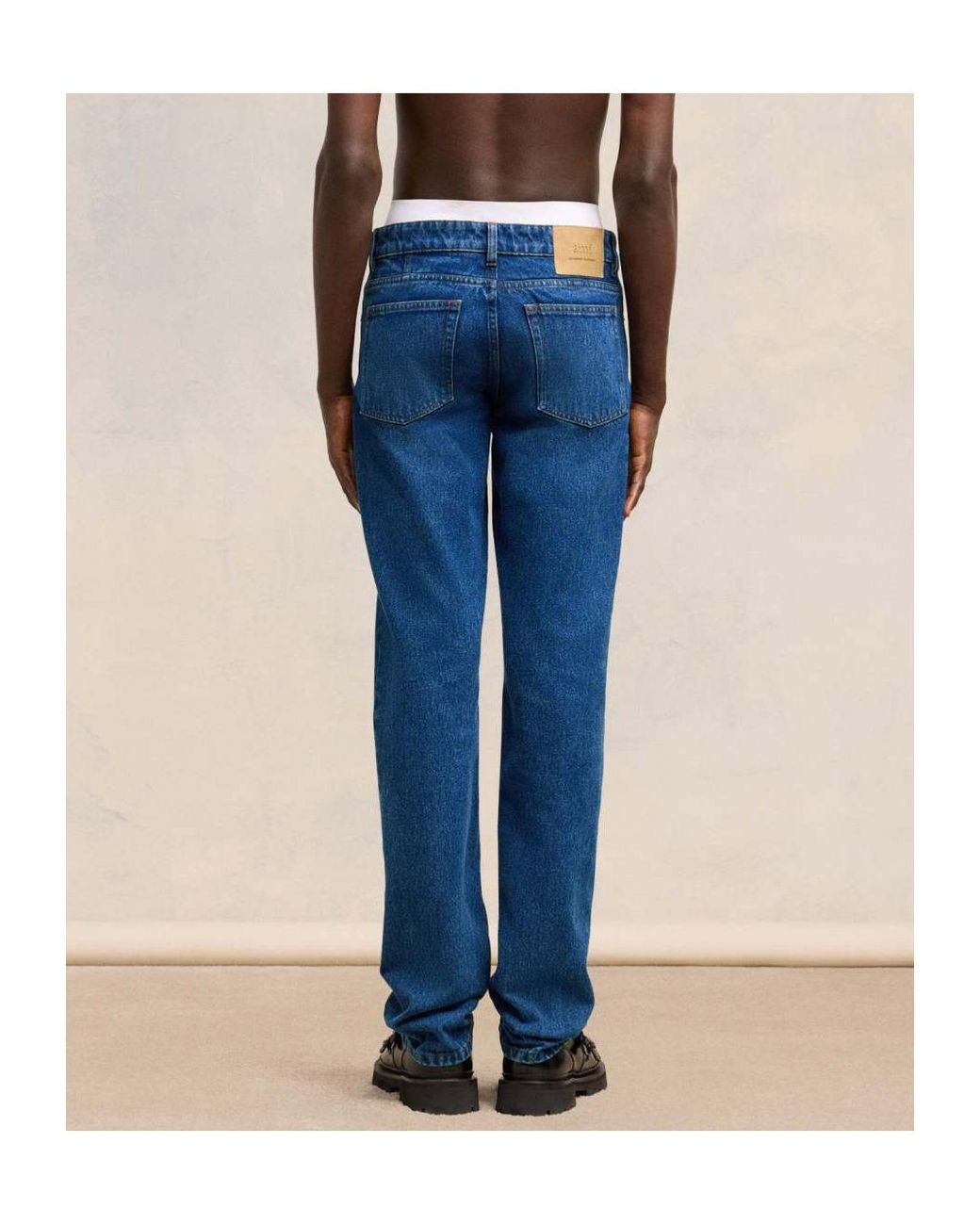 AMI Blue Mid-Rise Straight-Leg Jeans for men
