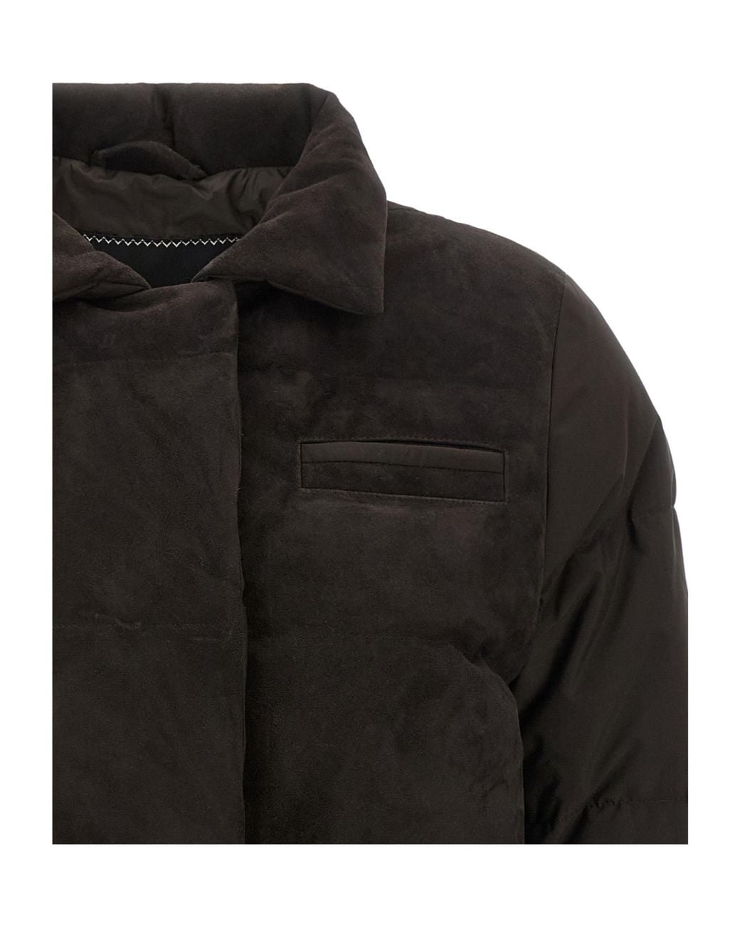 Kiton Black Brushed Panel Drawstring Down Jacket