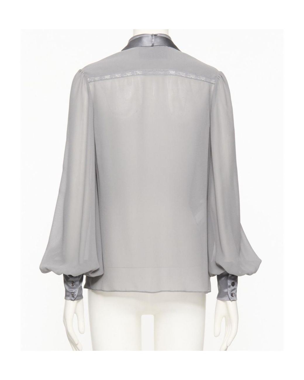 Valentino Gray Pussy-Bow Long-Sleeved Top