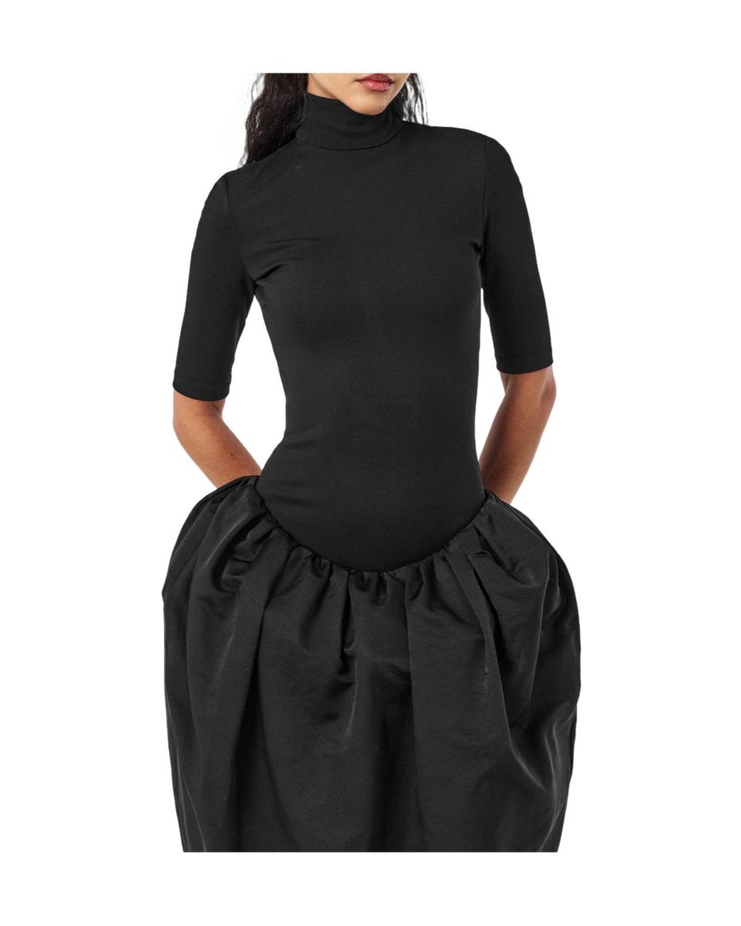 Magda Butrym Black High-Neck Elbow-Sleeve Dress
