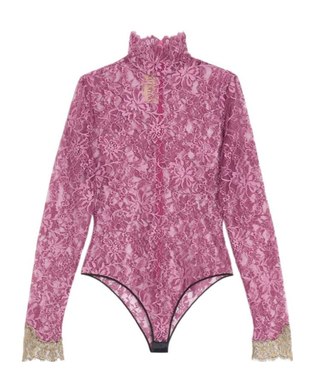 Valentino Purple Lace Long-Sleeved Bodysuit