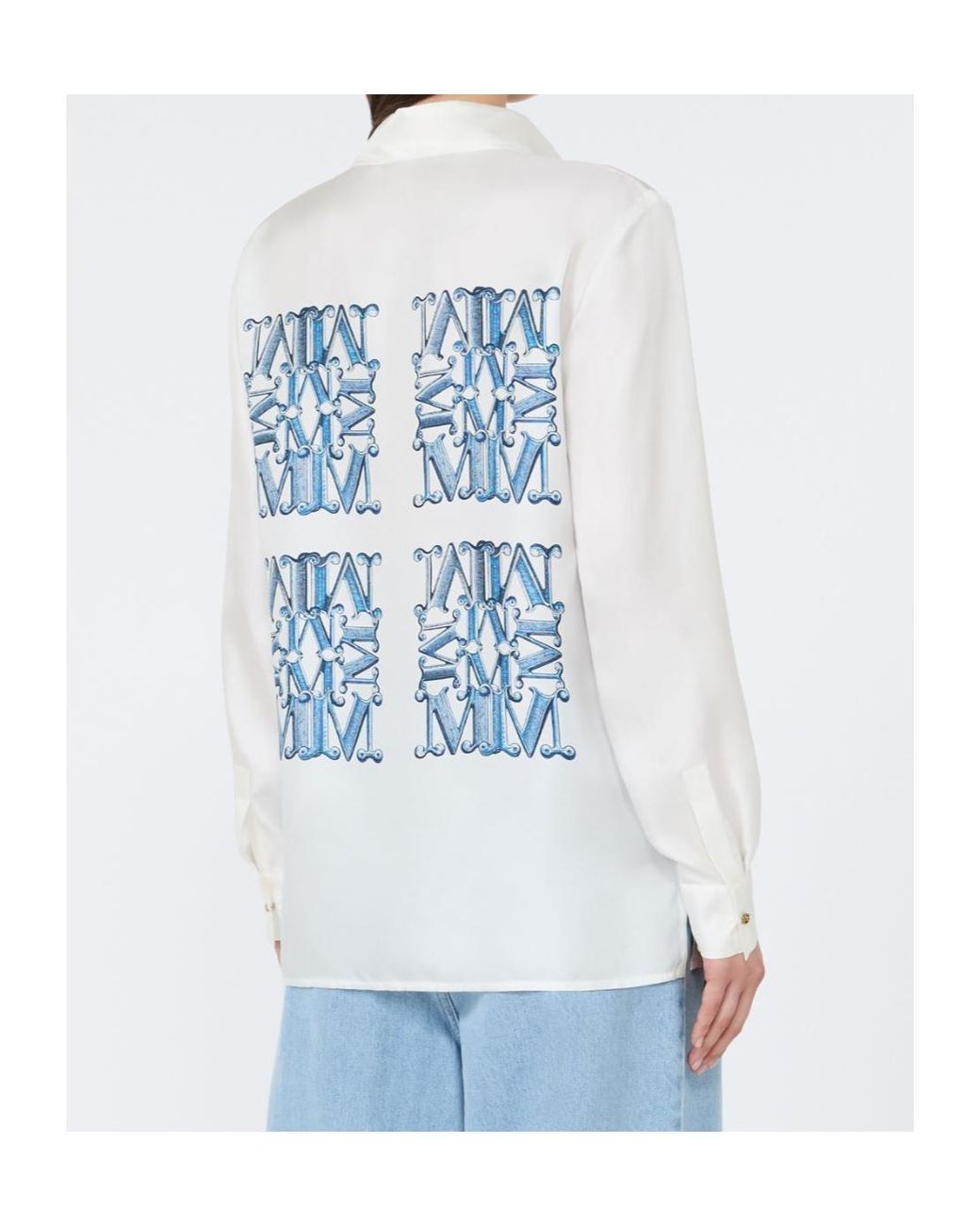 Max Mara Blue Filtro Logo Printed Button-Up Shirt