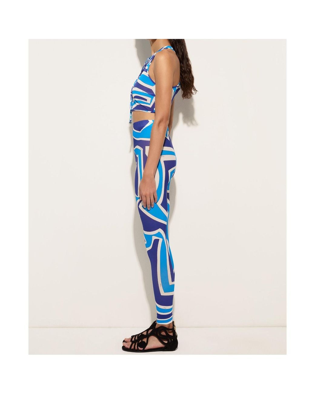 Emilio Pucci Blue Labirinto-Print Ruffle Top