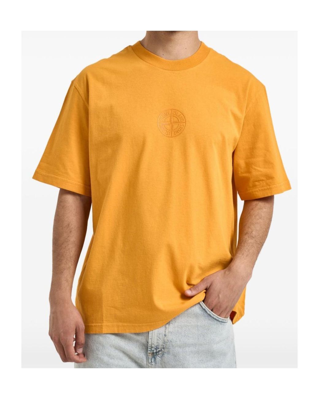 Stone Island Orange Camo Compass Printed Crewneck T-Shirt for men