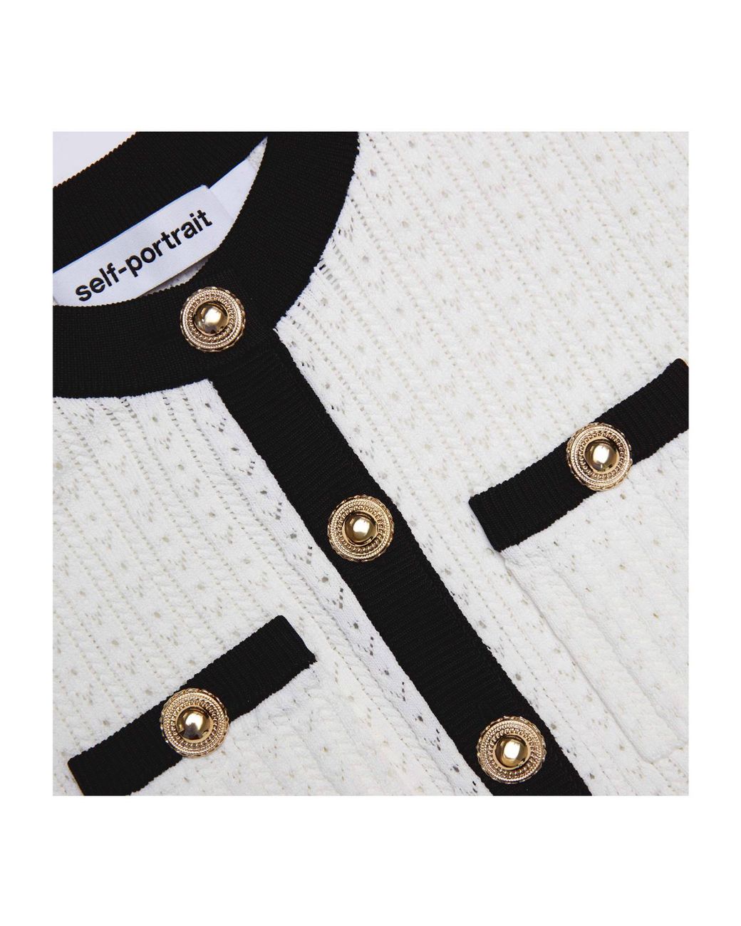 Self-Portrait White Pointelle Knit Contrast Midi Dress