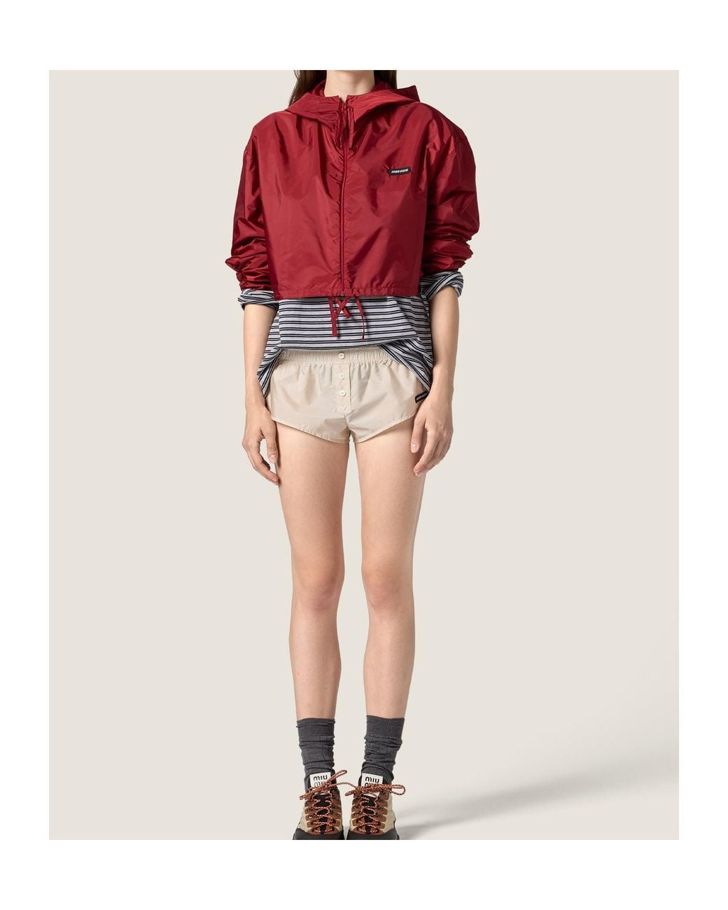 Miu Miu Red Coupe-Vent En Tissu Technique