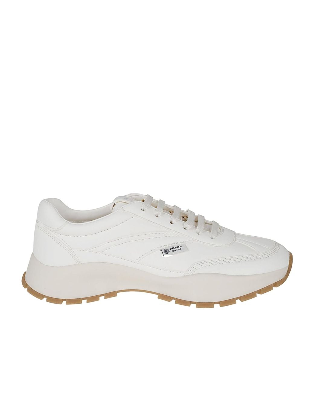 Prada White Logo-Patch Panelled Sneakers