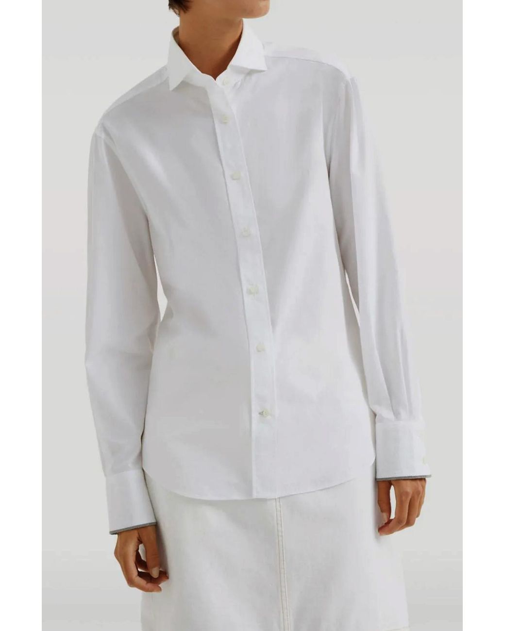 Brunello Cucinelli White Long-Sleeved Button-Up Shirt