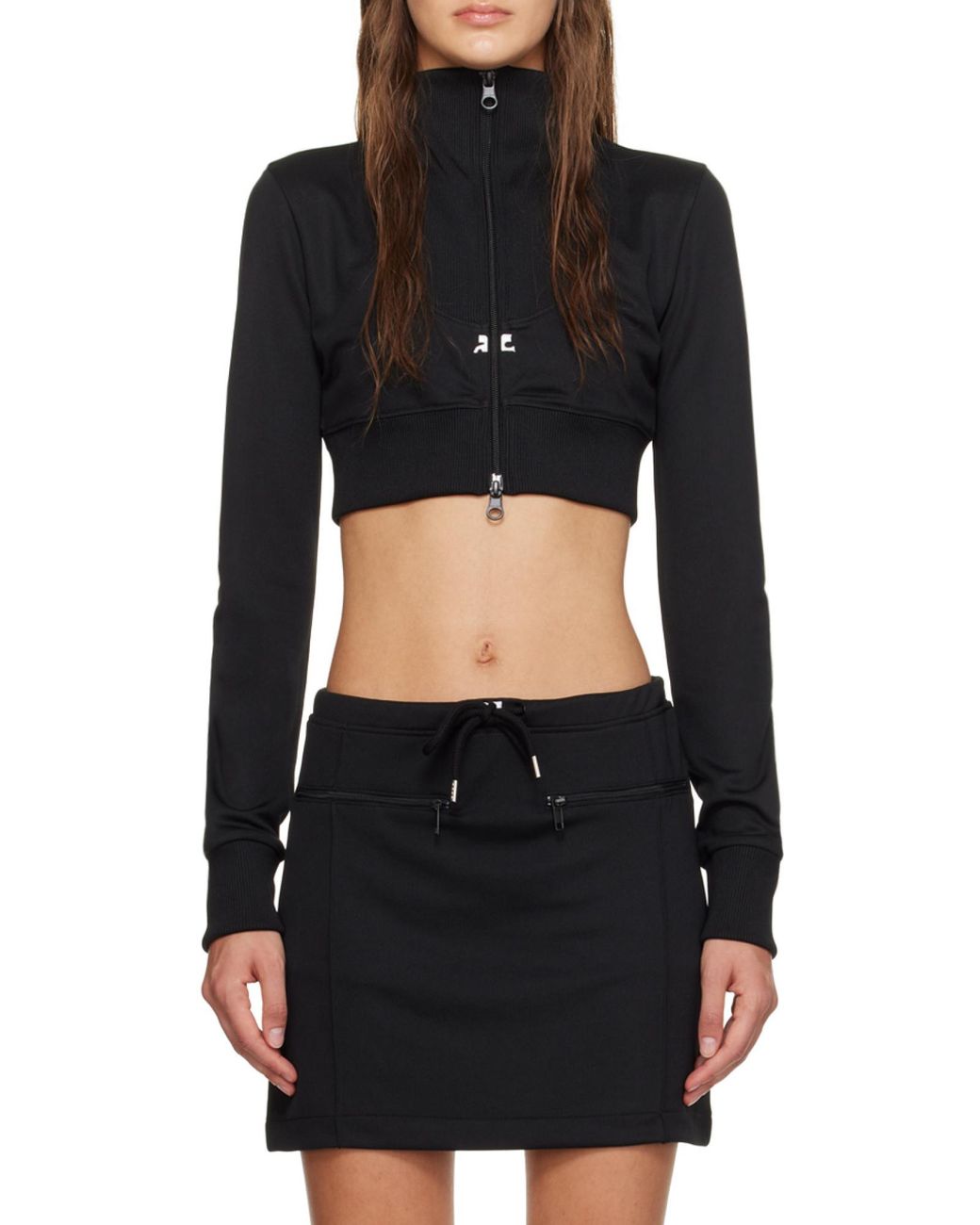 Courreges Black Courrèges Ribbed Long-Sleeved Cropped Sweatshirt