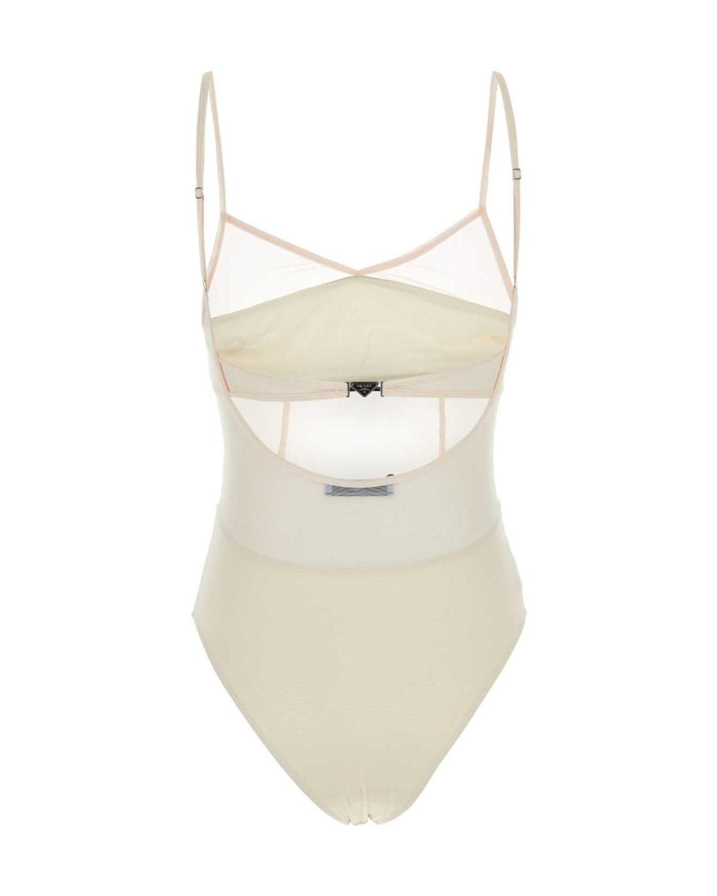 Prada Natural Tulle V-Neck Swimsuit