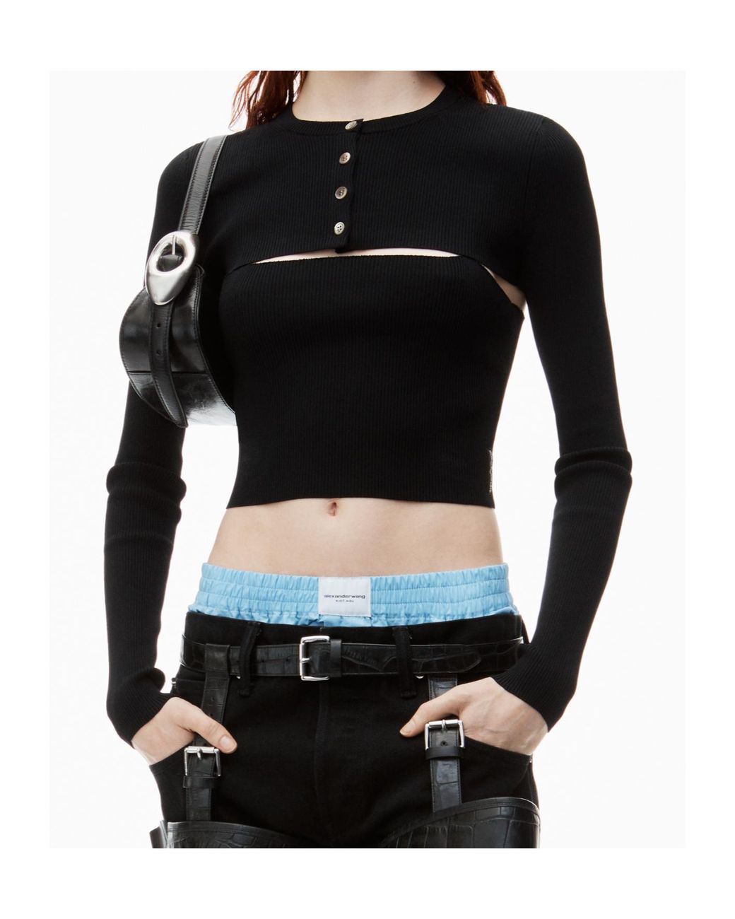 Alexander Wang Black アレキサンダーワン クロップドニットトップ
