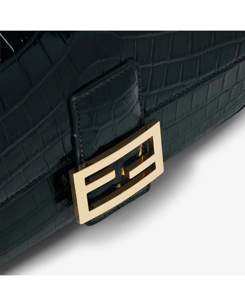Fendi Black Baguette Racing Crocodile Bag
