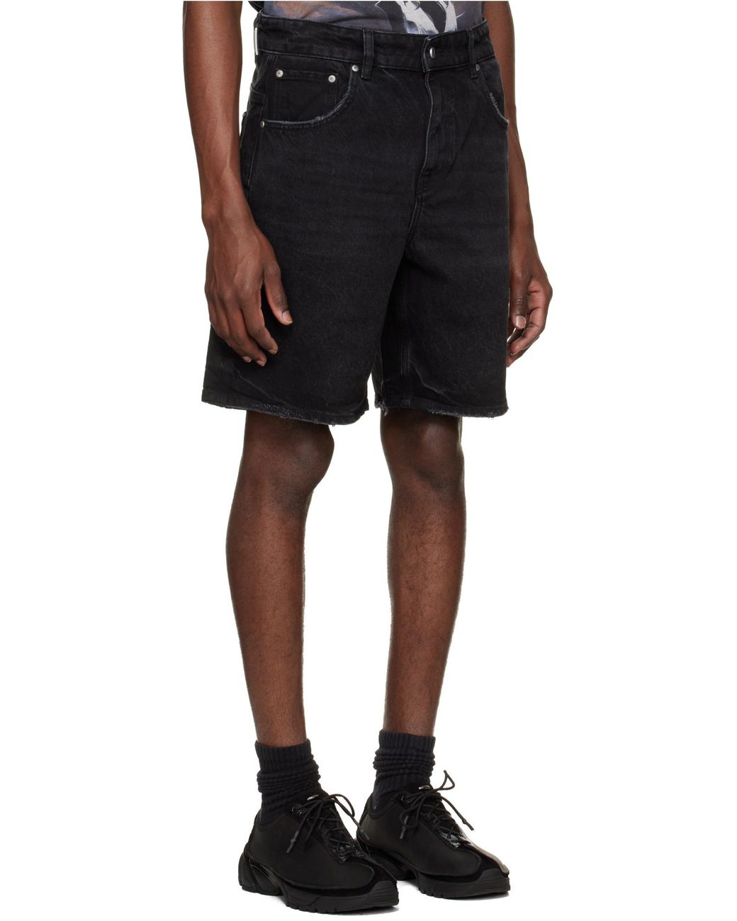 Represent Black Distressed Denim Shorts for men
