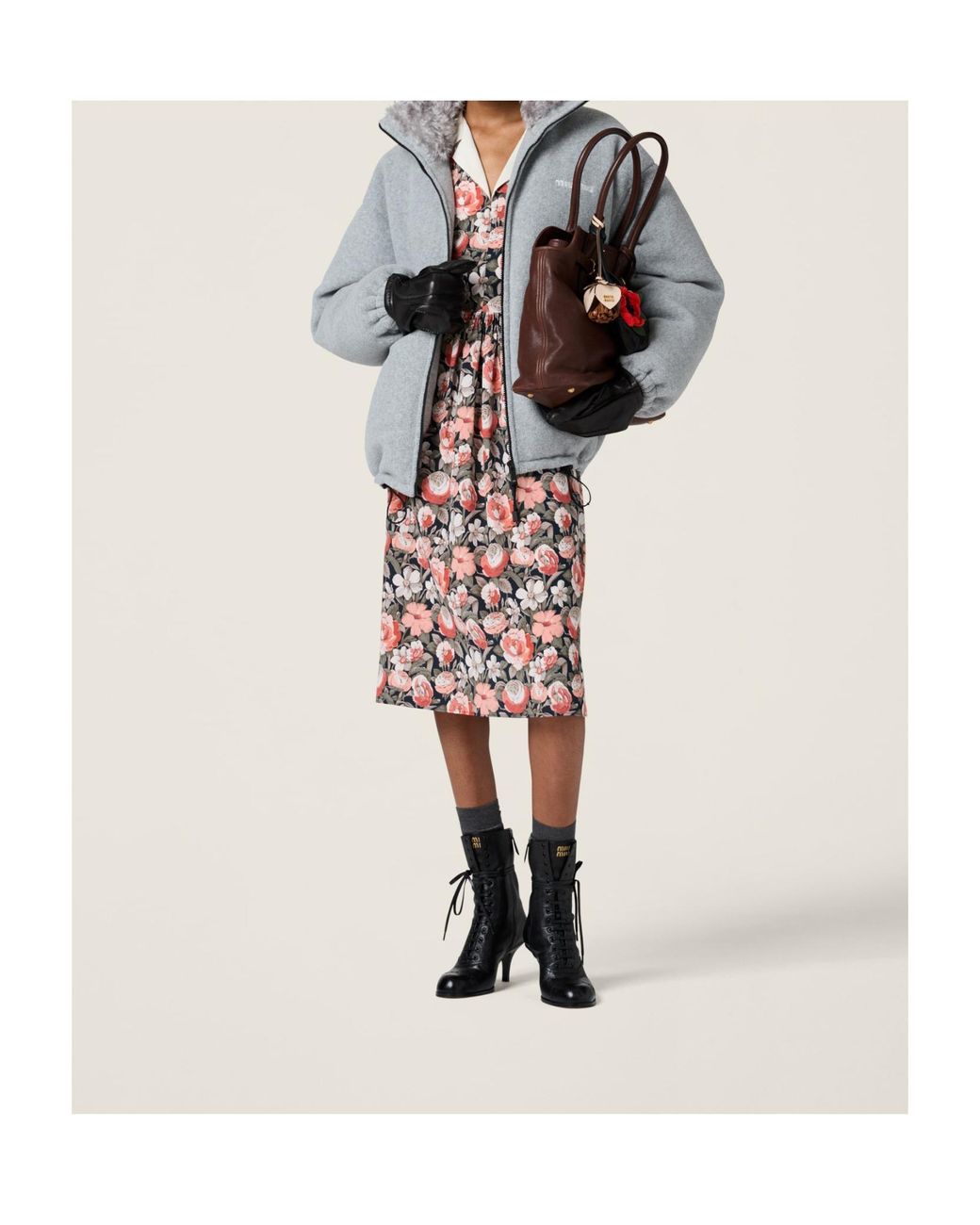 Miu Miu Gray Fleece Down Jacket