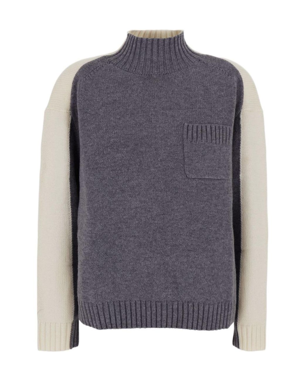 Semicouture Blue Two Tone Turtleneck Knitted Sweater