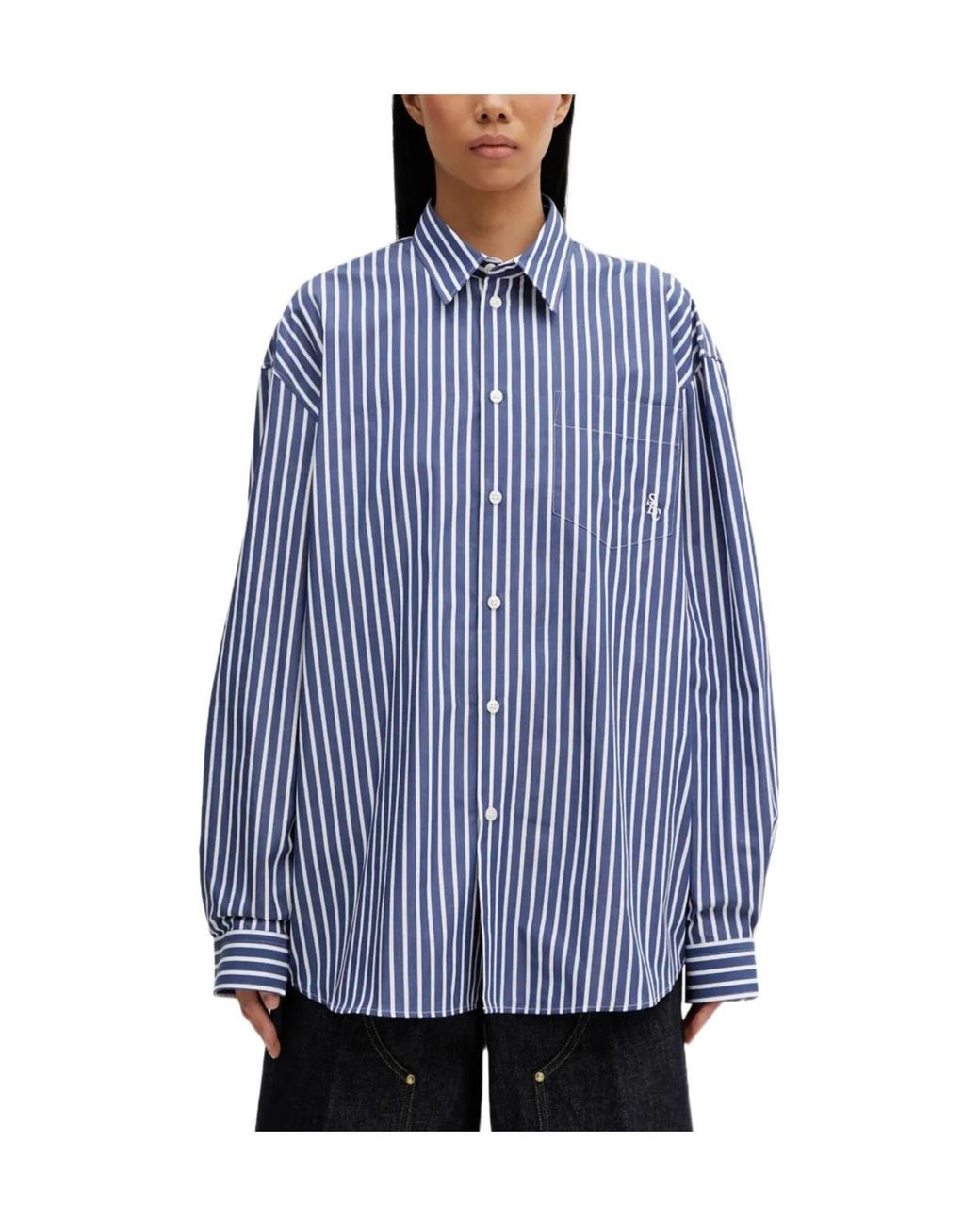 Sporty & Rich Blue Striped Chest-Pocket Shirt