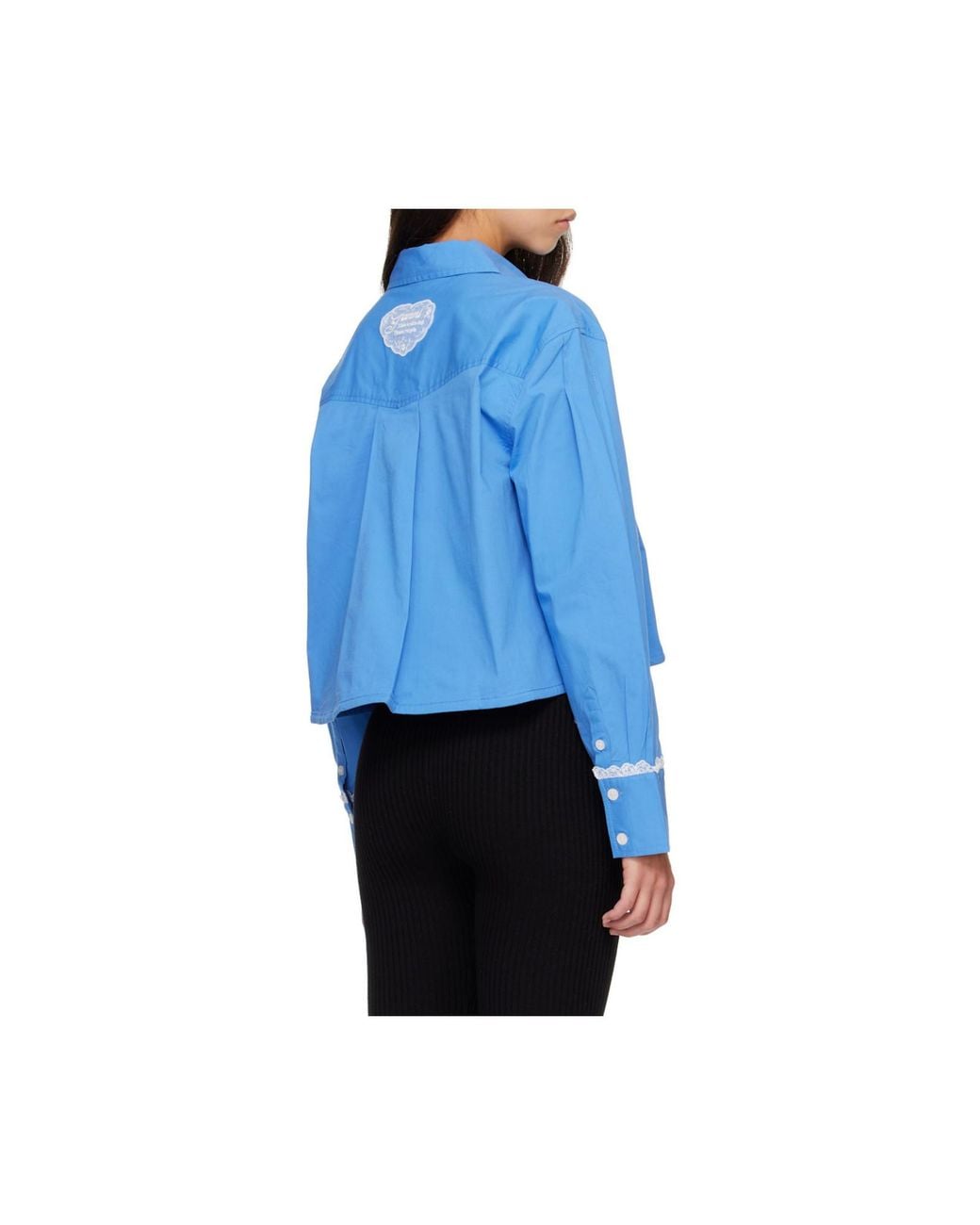 Ganni Blue Lace Trim Drawstring Shirt