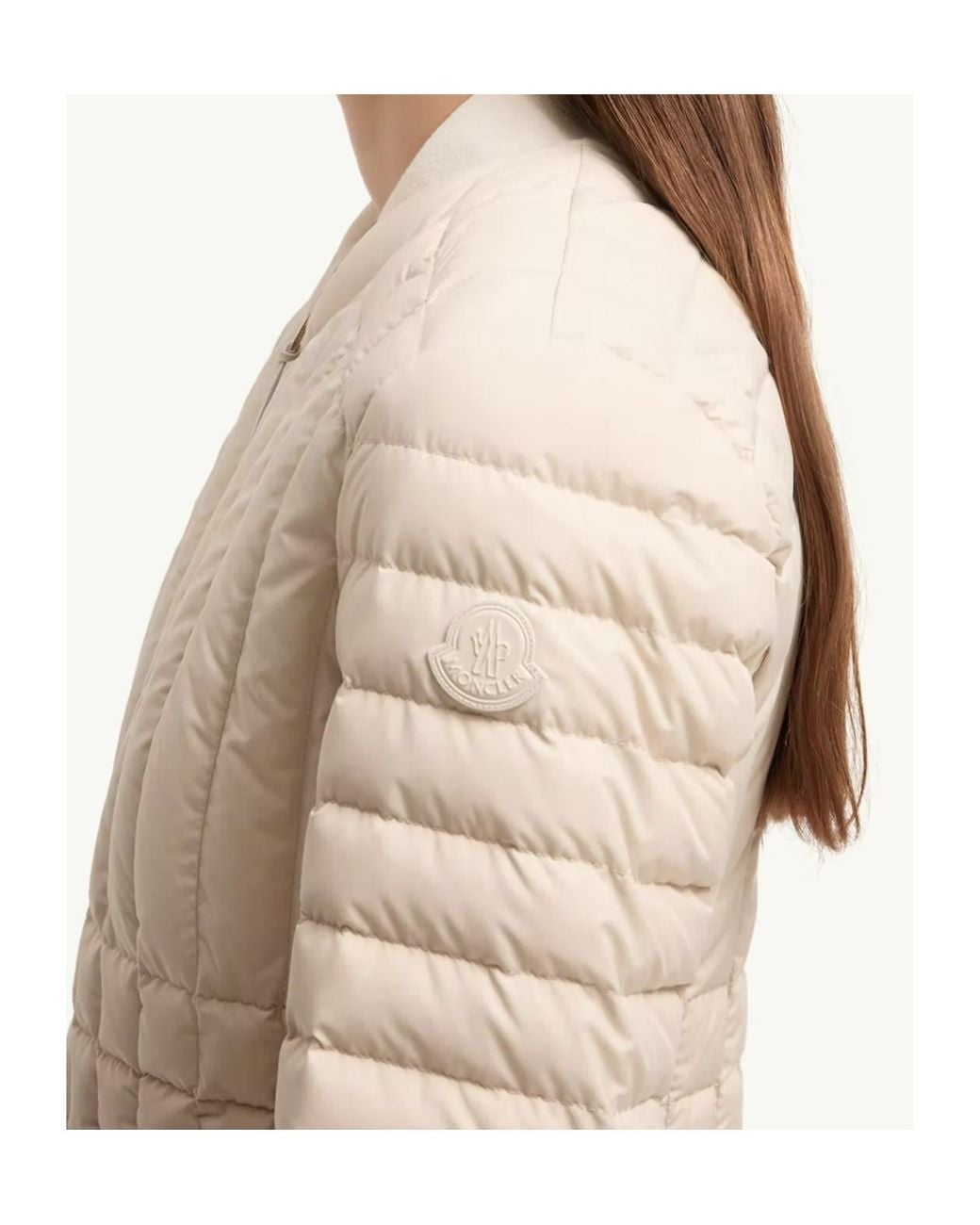 Moncler Natural Menthe Vertical-Quilted Short Down Jacket