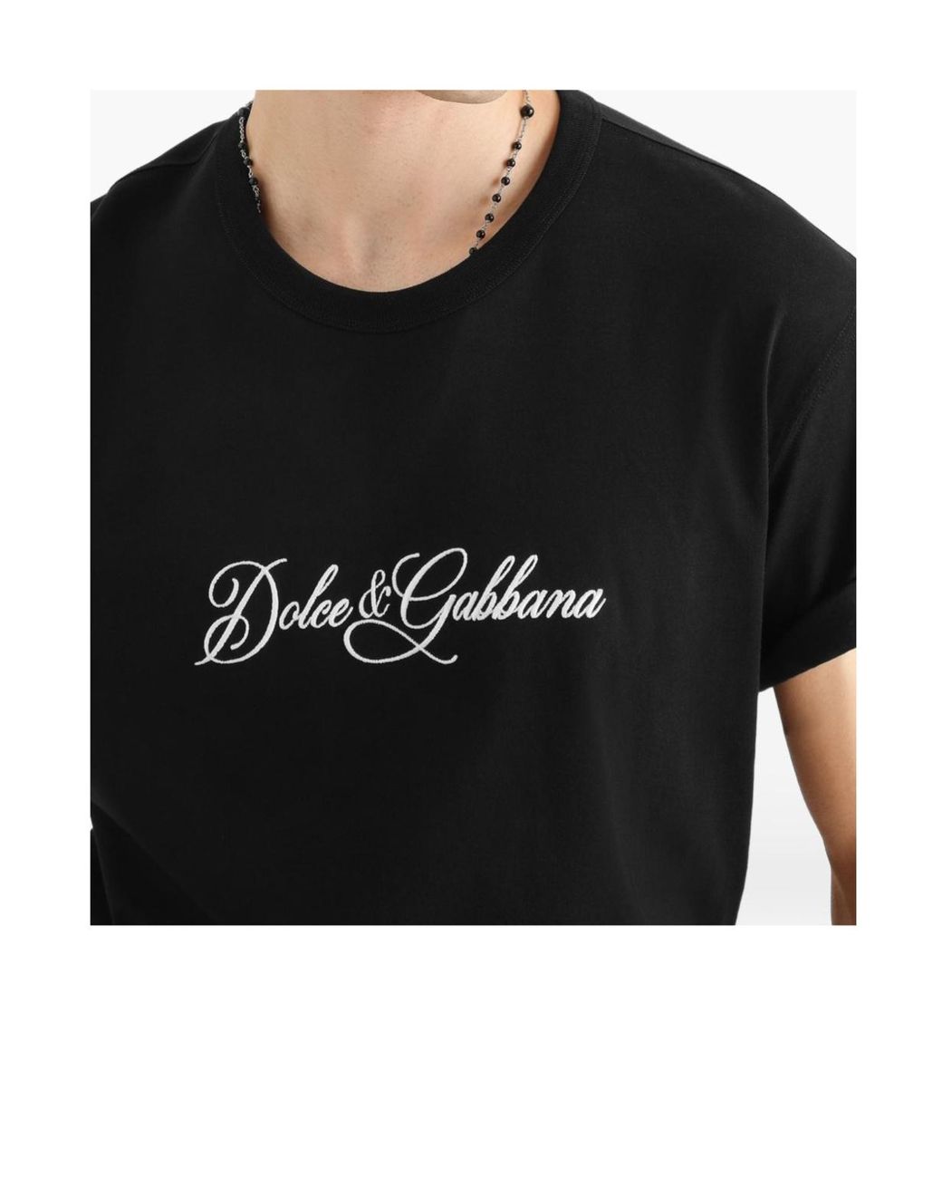 Dolce & Gabbana Black Logo Embroidered Short-Sleeved T-Shirt for men