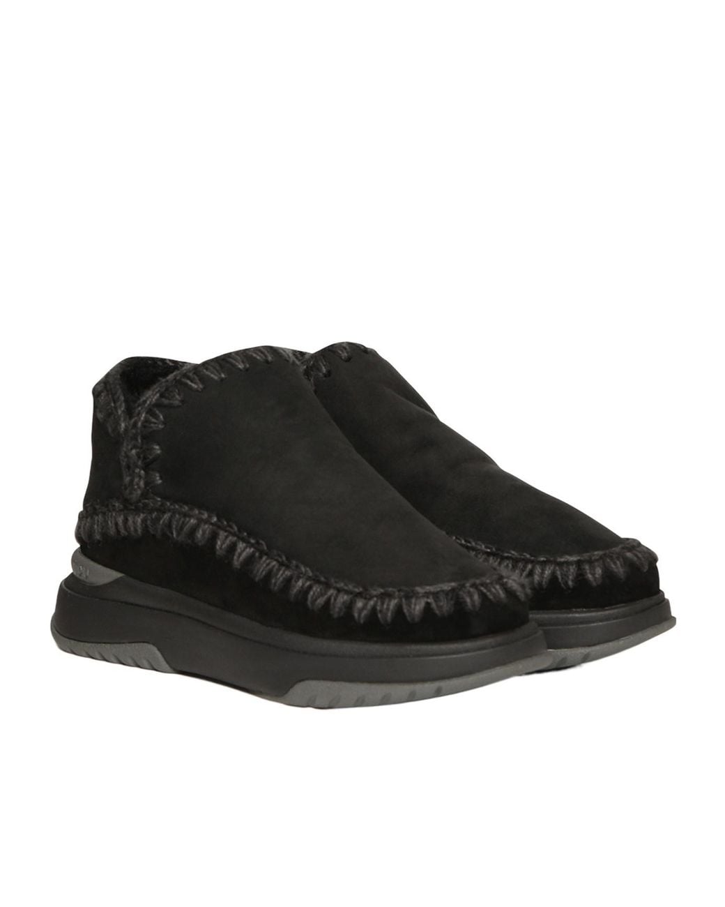 Mou Black Stitch-Trim Ankle Boots