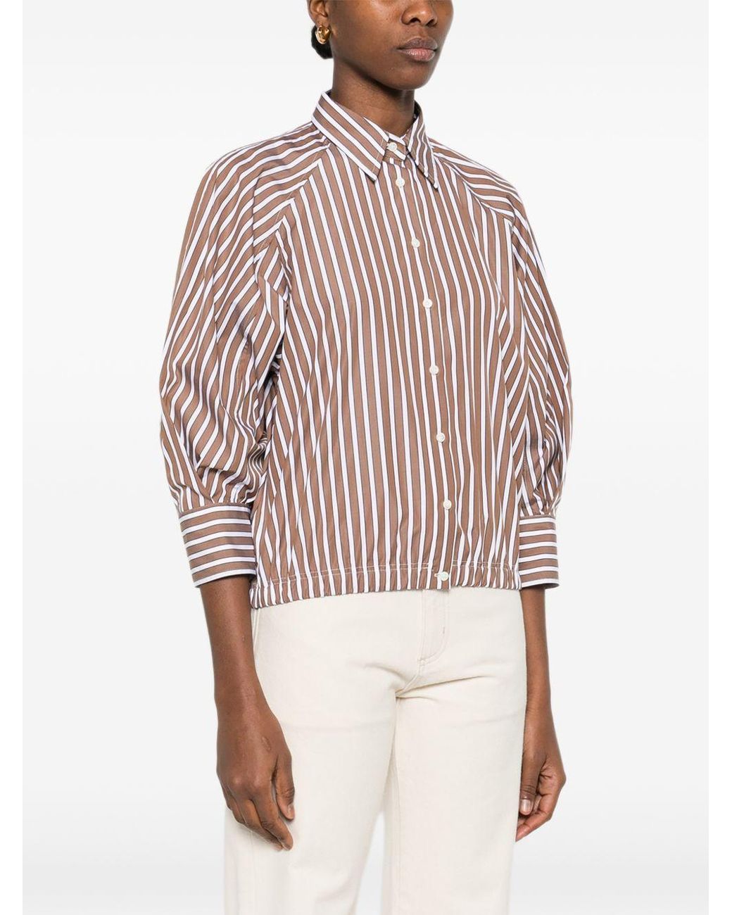Brunello Cucinelli Brown Striped Long-Sleeve Shirt