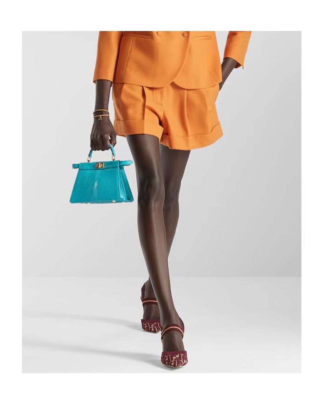Fendi Orange Pleated Flared Shorts