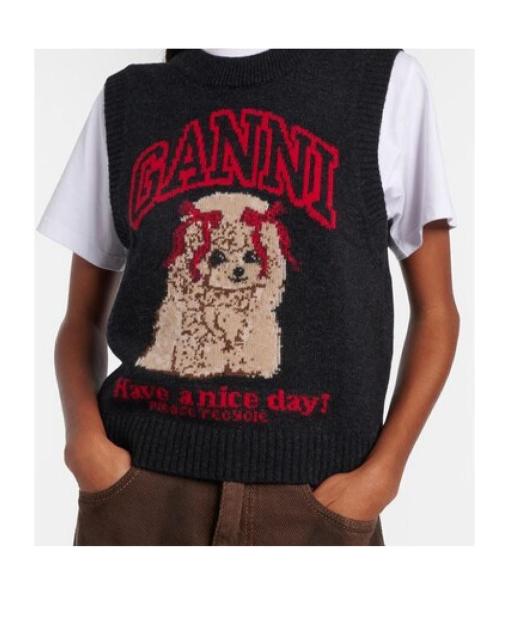 Ganni Black Printed Wool-Blend Vest