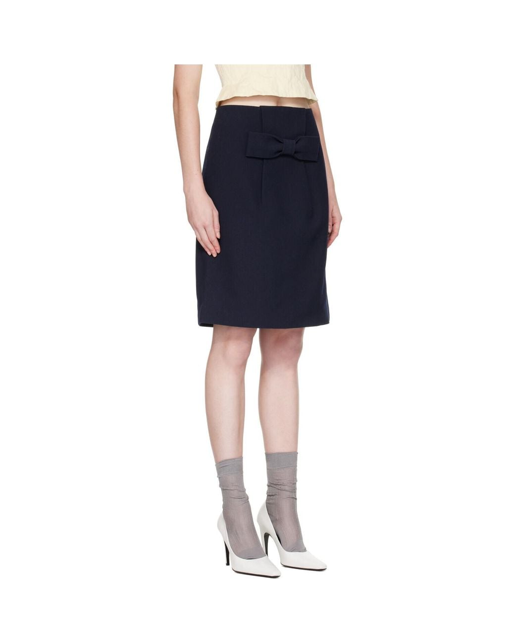 ShuShu/Tong Blue Bow Detail Straight Midi Skirt