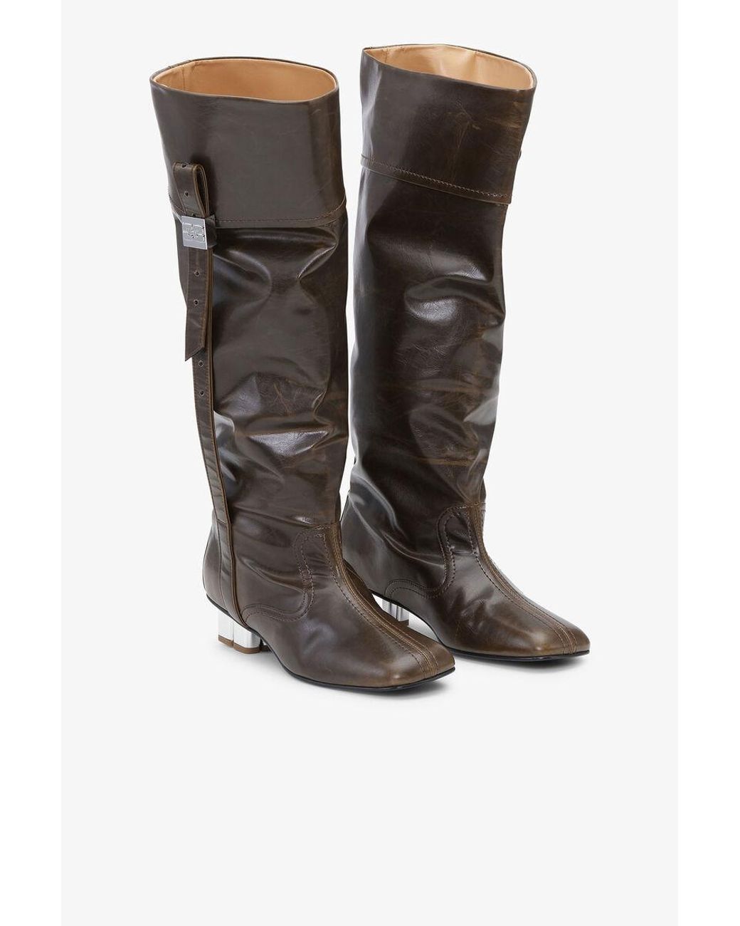 Ganni Brown Square-Toe Boots