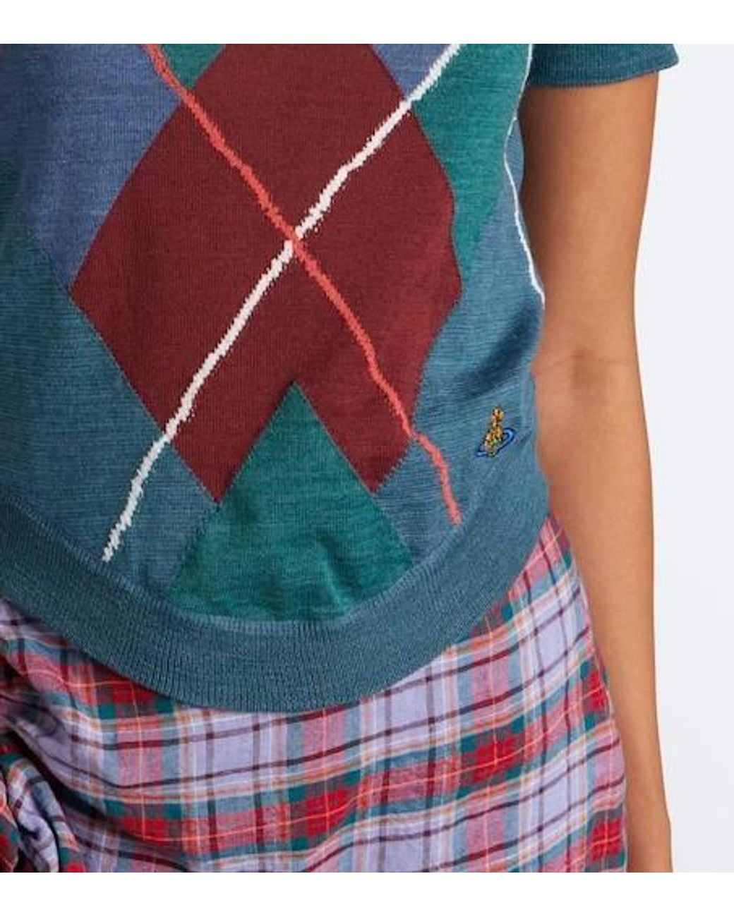 Vivienne Westwood Blue Argyle Wool And Cotton Sweater