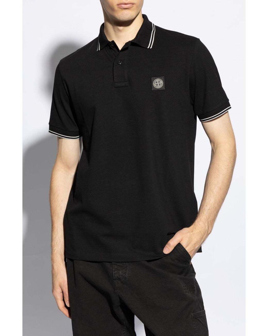 Stone Island Black Logo Patch Short Sleeved Polo Shirt for men