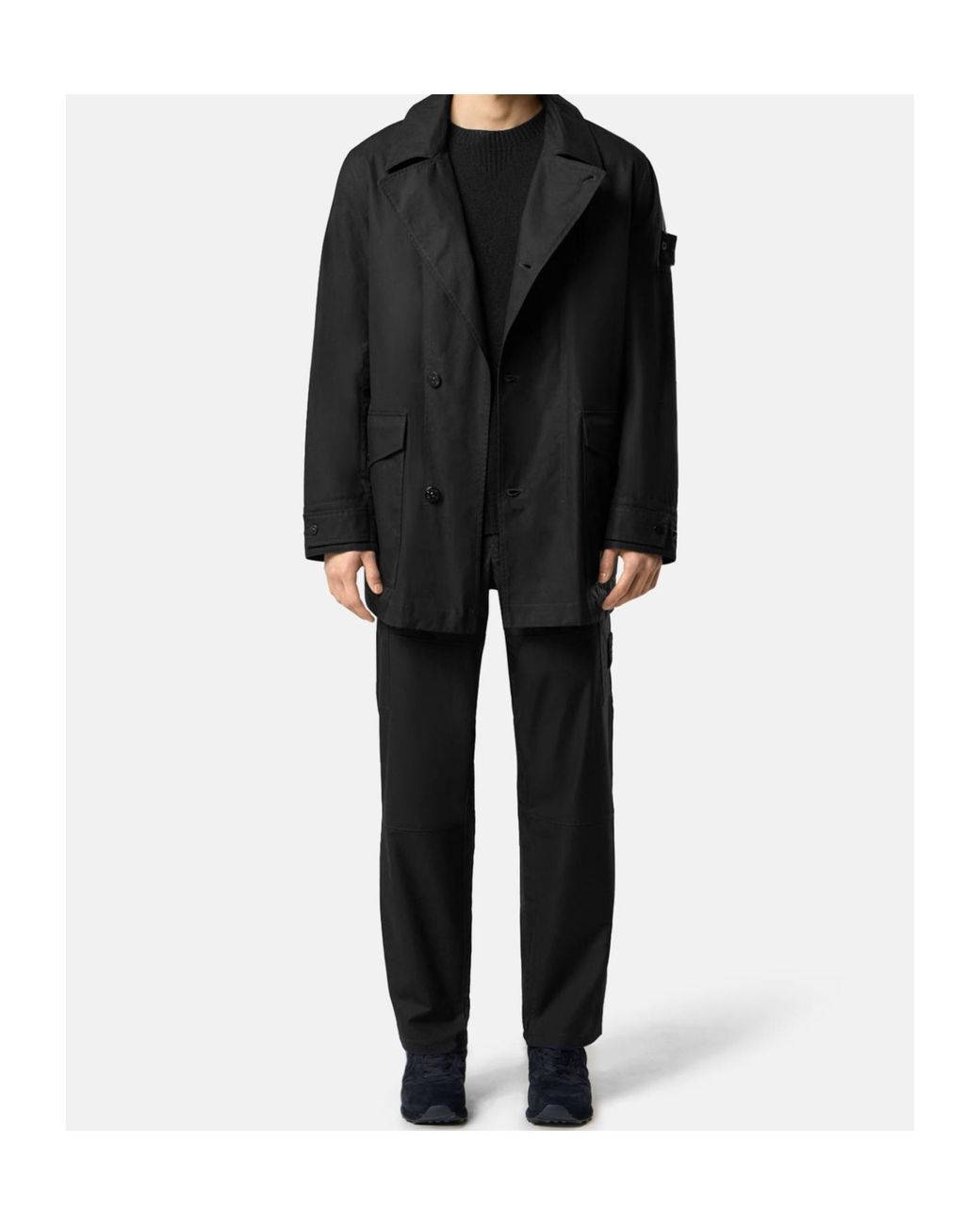 Stone Island Black Windproof And Breathable Pea Coat for men