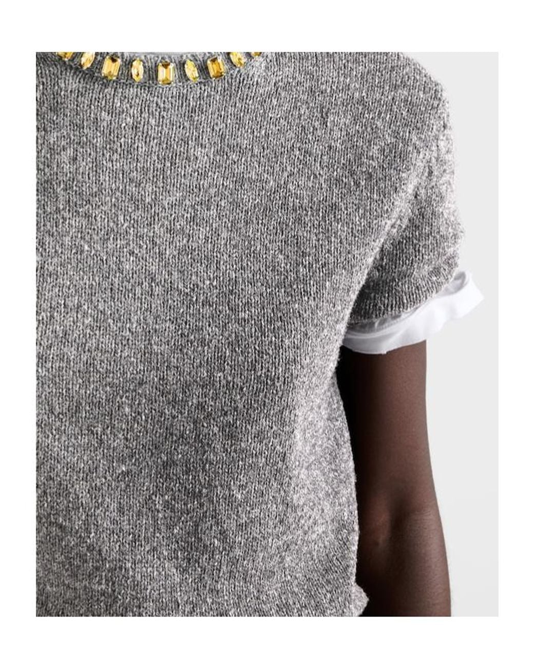 Prada Gray Wool-Cashmere Embellished Sweater