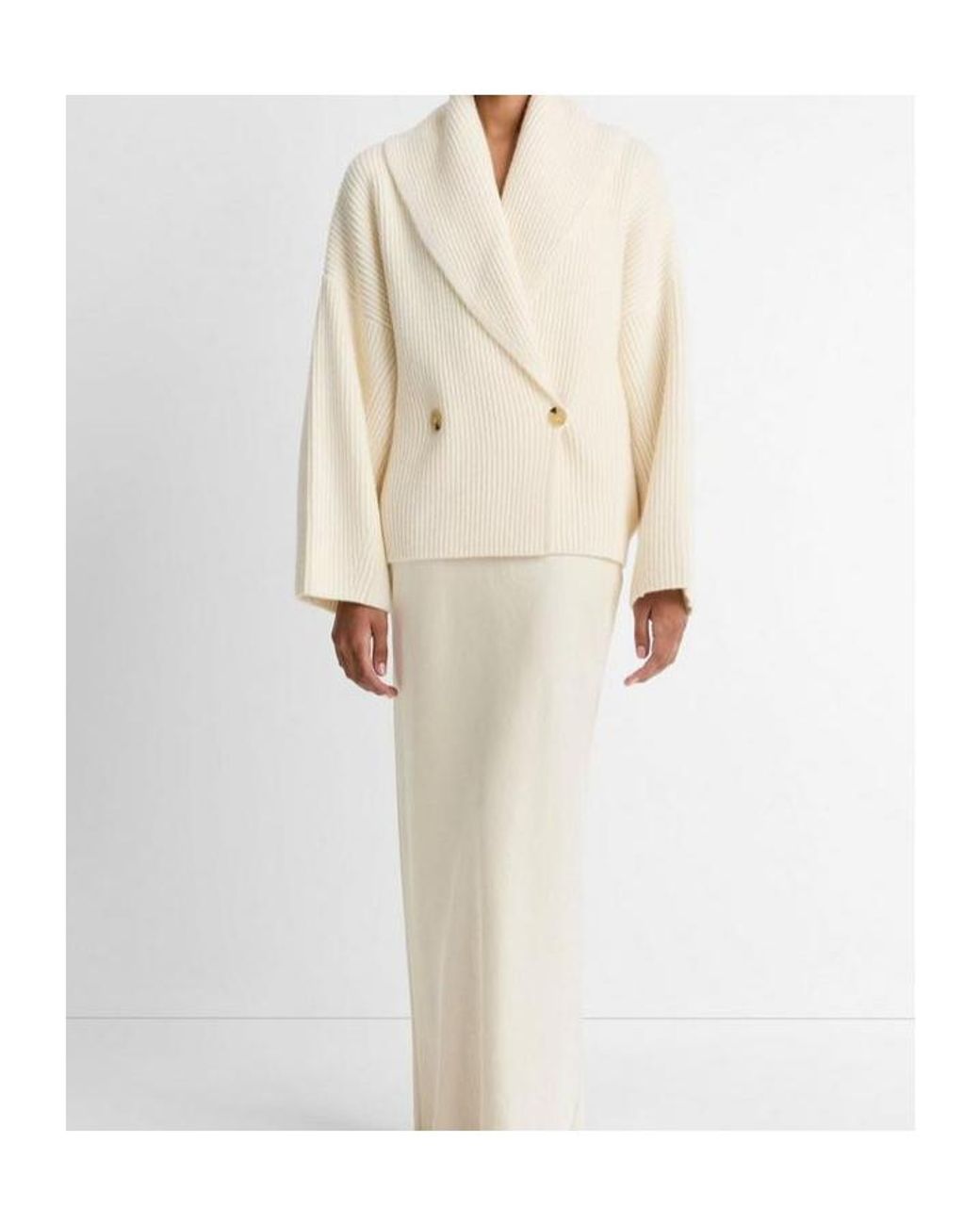 Vince Natural Ribbed Shawl-Collar Knitted Jacket