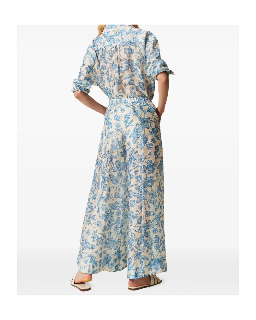 Twinset Blue Floral-Print Palazzo Trousers