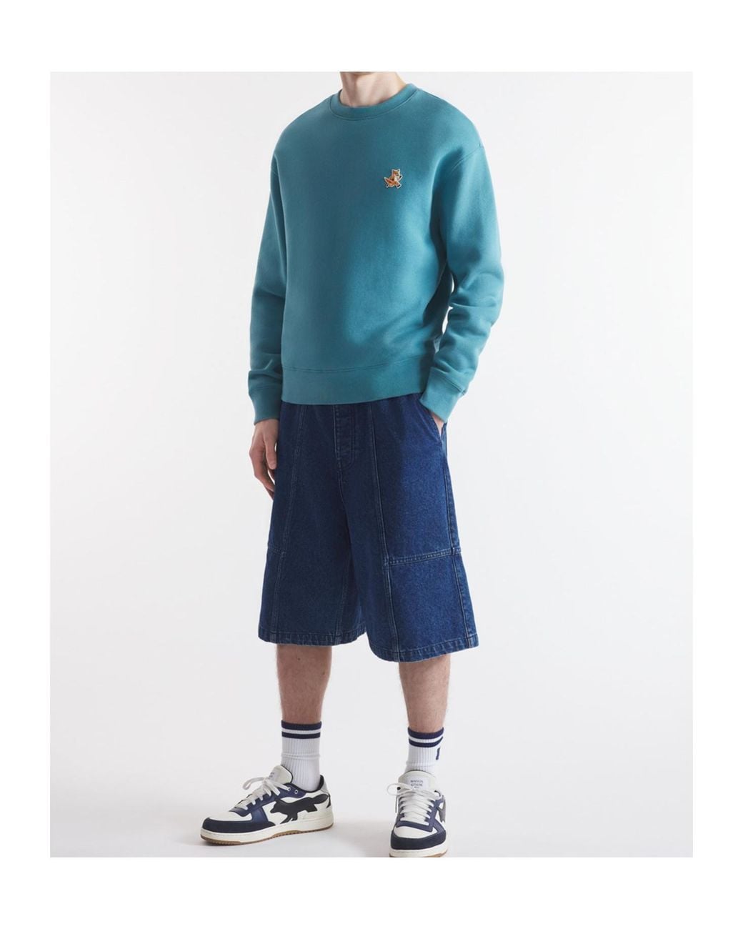 Maison Kitsuné Blue Maison Kitsuné Speedy Fox Patch Crewneck Sweatshirt for men