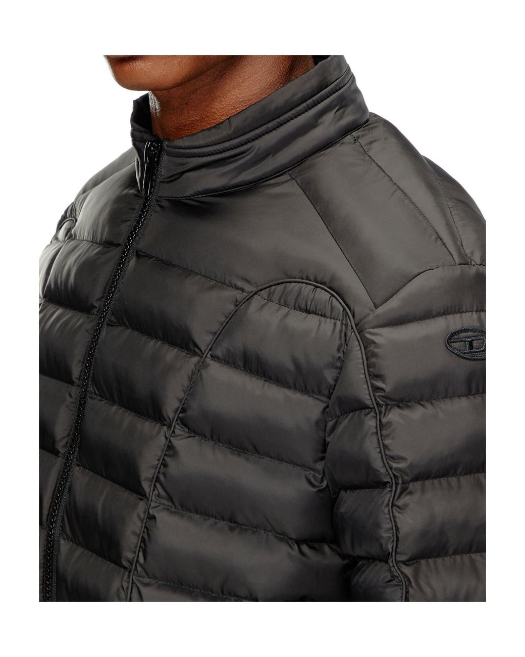 DIESEL Black Quilted Mock Neck Jacket for men