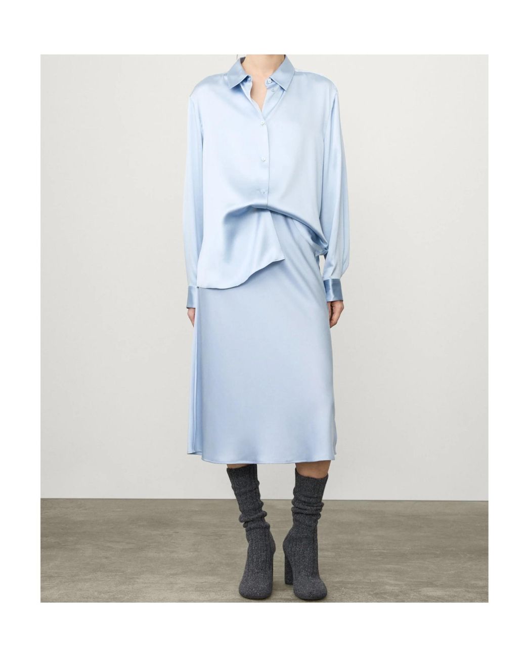 Lisa Yang Blue Elastic Waist Midi Skirt