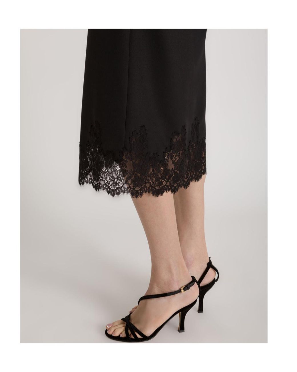 Alberta Ferretti Black Tropical Lace-Trim Midi Dress