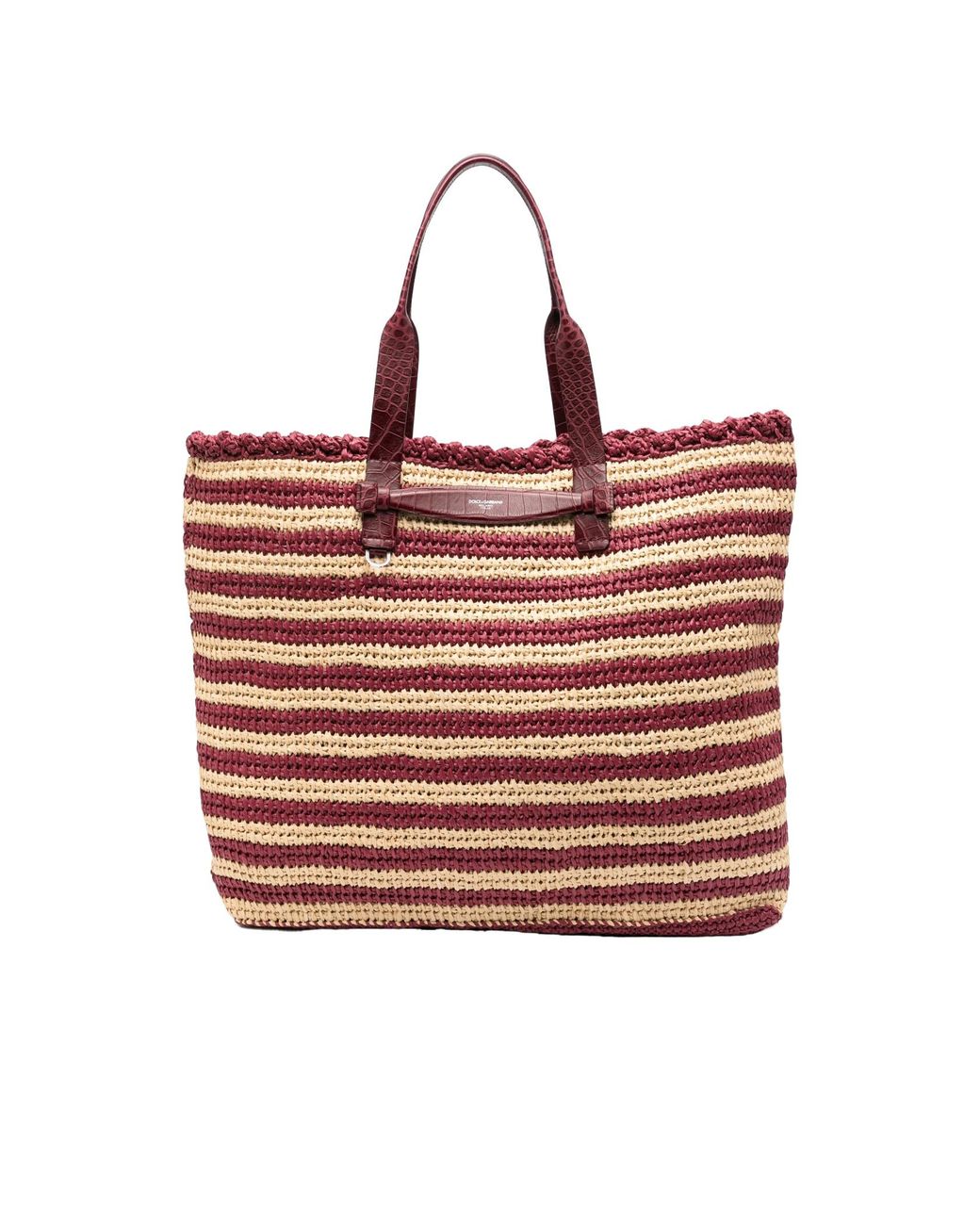 Dolce & Gabbana Red Striped Raffia Tote Bag for men