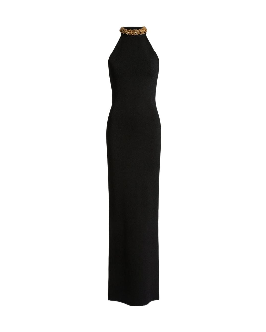 Balmain Black Embellished-Neck Maxi Dress