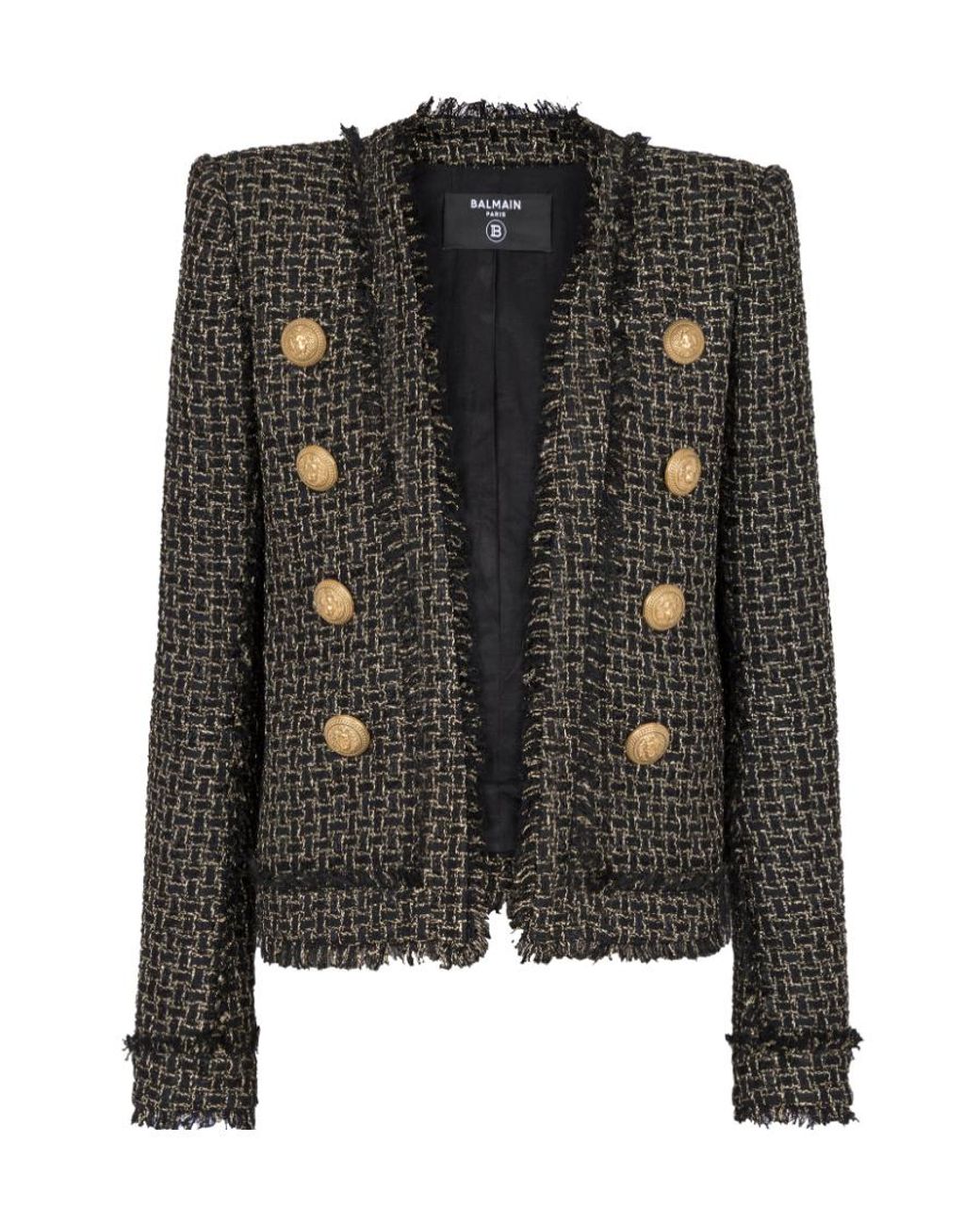 Balmain Black Tweed Collarless Jacket
