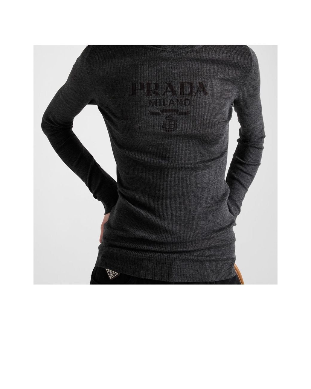 Prada Black Wool-Blend Logo Rollneck Sweater